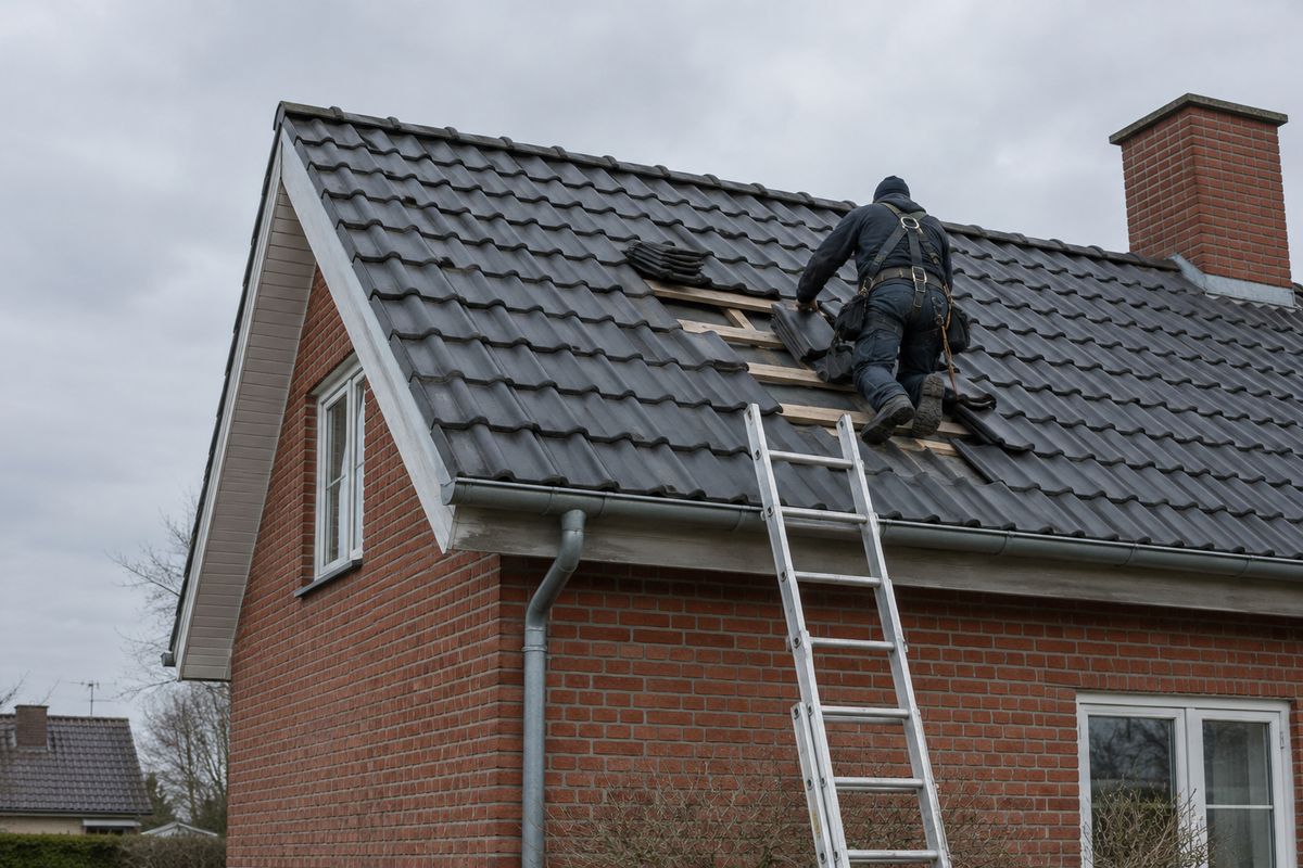 Tagdækker udskifter tegl på dansk hus